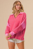 BiBi Pink Striped Contrast Long Sleeve Knit Top Trendsi