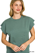 Zenana Viscose Ash Jade Round-neck Short Sleeve Sweater