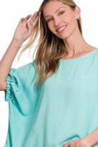 Zenana Dusty Teal Woven Oversized Boxy Top
