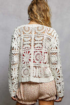 POL Button Down V-Neck Long Sleeve Cropped Crochet Cardigan