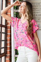 Heimish Pink Multi Color Animal print V-Neck Short Sleeve Blouse