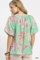 Umgee Sage Paisley Print Puff Sleeve Blouse