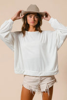 BiBi Ivory Loop Terry Pull Over With Cut Edge Band