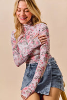 SO ME Pink Floral Rose Print Mesh Sheer Layering Top