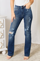 Judy Blue Mila Mid Rise Hand Sanded & Destroyed Bootcut Jeans Denim