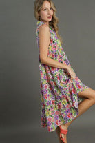 Umgee Violet Mix High-Low Hem Floral Sleeveless Tiered Dress