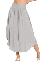 Zenana Light Gray Woven Crinkle Smocked Waist Maxi Skirt W Pockets