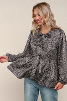 Haptics Black Floral Woven Blouse with Ribbon Bow Tie Detail