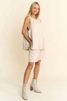 Davi & Dani Beoge Contrast Seam Top and Short Set
