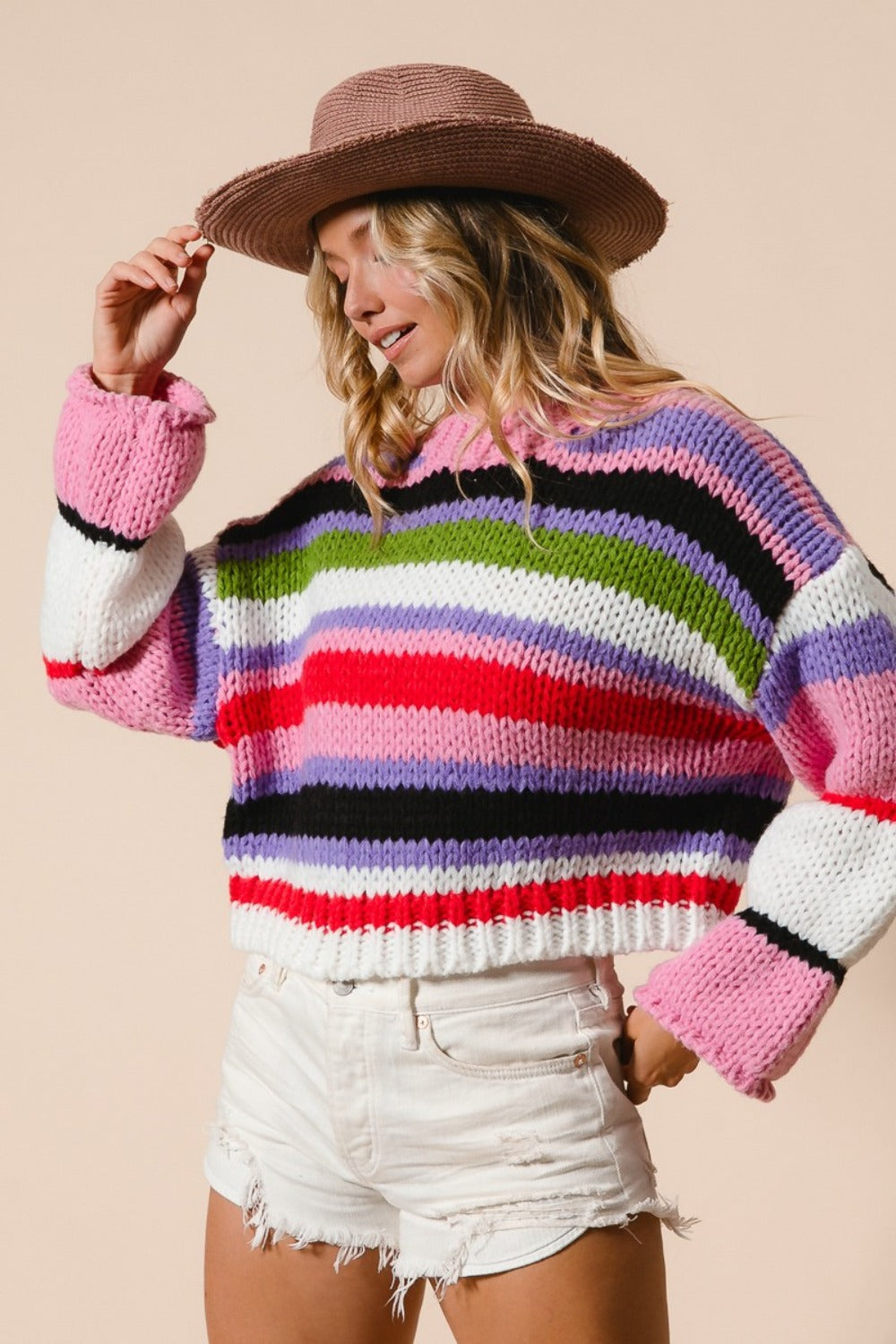 BiBi Multi Color Striped Cropped Sweater Trendsi