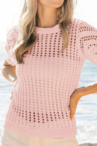 BiBi Blush Crochet Knit Top With Puff Sleeves