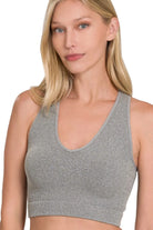 Zenana Heather Gray Seamless Ribbed Cropped Racerback Tank Top H GREY