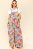 Haptics Coral Multi Printed Patchwork Wide Leg Overalls with Side Pockets Jumpsuit & Rompers