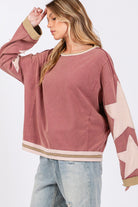 SAGE + FIG Mineral Washed French Terry Star Applique Patch Sweatshirt Shirts & Tops