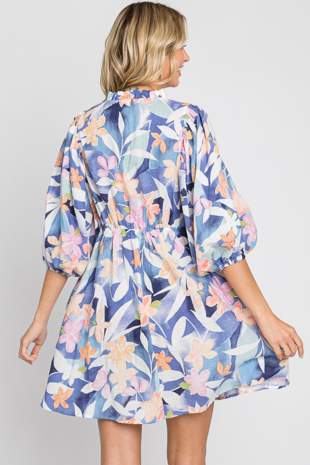 GeeGee Blue Multi Floral Print Mini Dress Trendsi