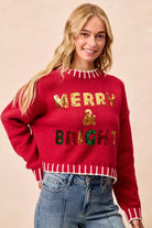 BiB Redi Christmas Theme Sequin Lattering Sweater RED
