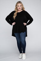 Zenana Plus Size Dolman Sleeve V-Neck Side Slit Hi-Low Hem Top ZENANA