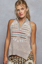 POL Light Pink Striped Collar Sweater Vest with Star Patch LIGHT PINK