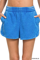 Zenana Ocean Blue Acid Washed Elastic Waistband Dolphin Shorts
