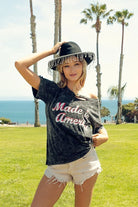 BiBi Laser Cut Mineral Washed Made in America Print Top