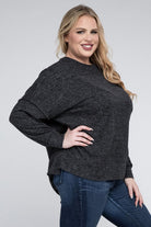 Zenana Plus Size Brushed Melange Drop Shoulder Sweater ZENANA