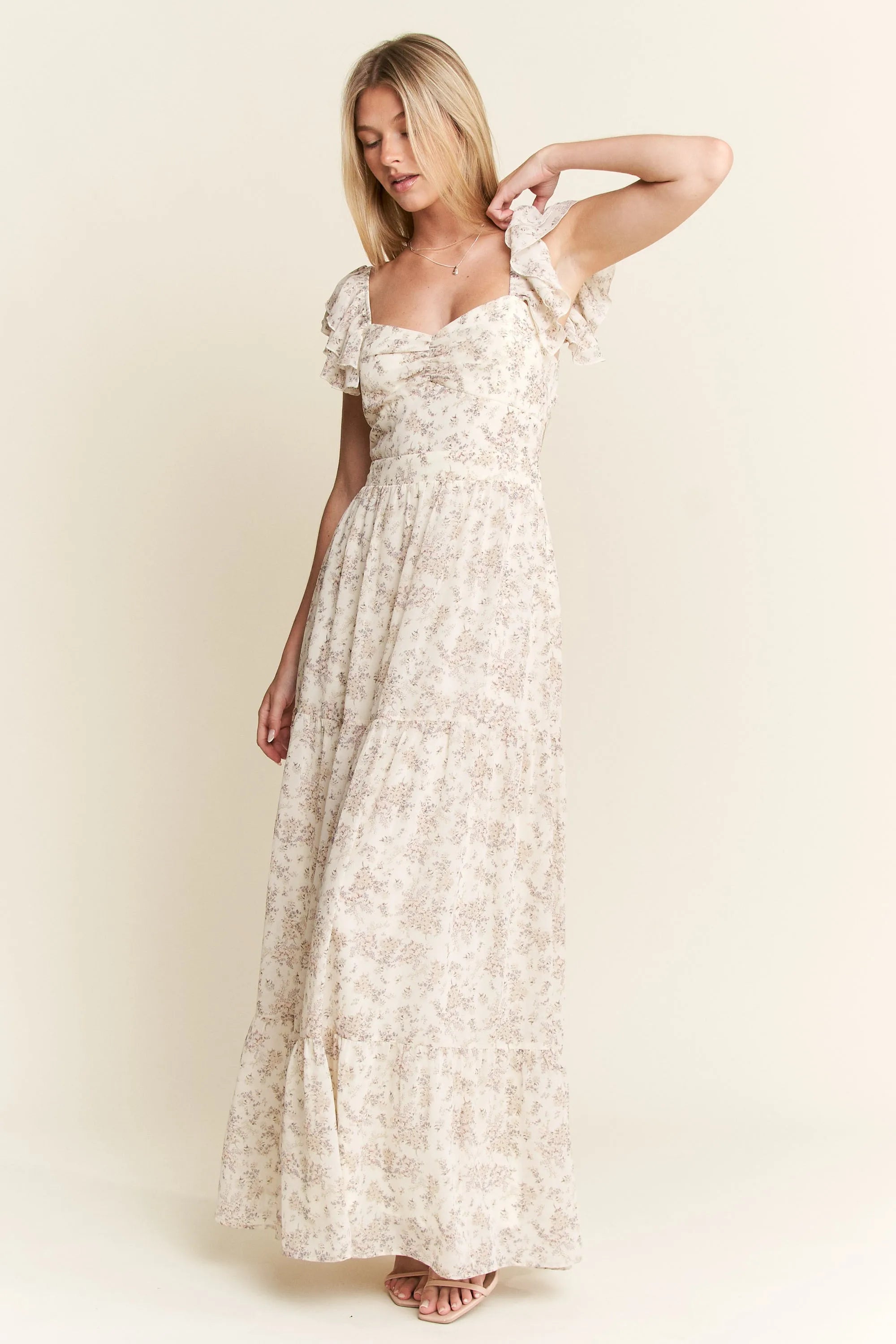 Jade By Jane Ruffle Sleeve Tiered Maxi Dress