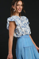 Umgee Sky Blue Two Tone Boxy Cut Floral Print