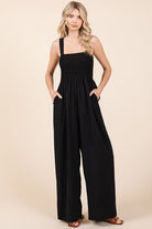 Mittoshop Black Smocked Wide Strap Wide Leg Overalls Black