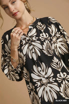 Umgee Black Mix Abstract Floral Print Midi Dress