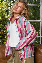 POL Pink Multi Striped Button-Down Oversized Shirt