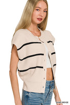 Zenana Sand Beige Striped Viscose Sweater Vest