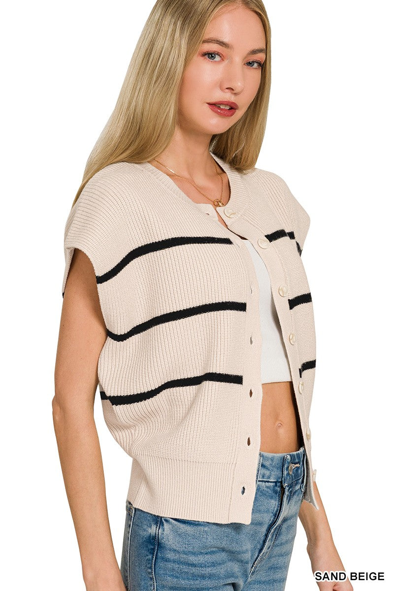 Zenana Sand Beige Striped Viscose Sweater Vest