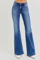 RISEN Dark Washed Low Rise Flare Jeans with Pockets Dark Trendsi