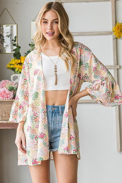 Heimish Ivory Multi Color Floral Open Cardigan