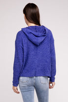Zenana Light Teal Hooded Brushed Melange Hacci Sweater
