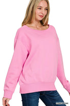 Zenana Candy Pink Fleece Boat Neck Sweatshirt