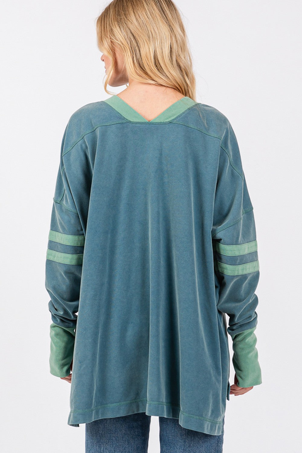 SAGE + FIG Teal Mineral Washed Side Slit Contrast Top Trendsi