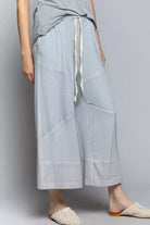 POL Dove Gray Elastic Waistband Wide Leg Pants with Drawstring