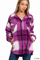 Zenana Light Plum Oversized Plaid Fleece Shacket LT PLUM