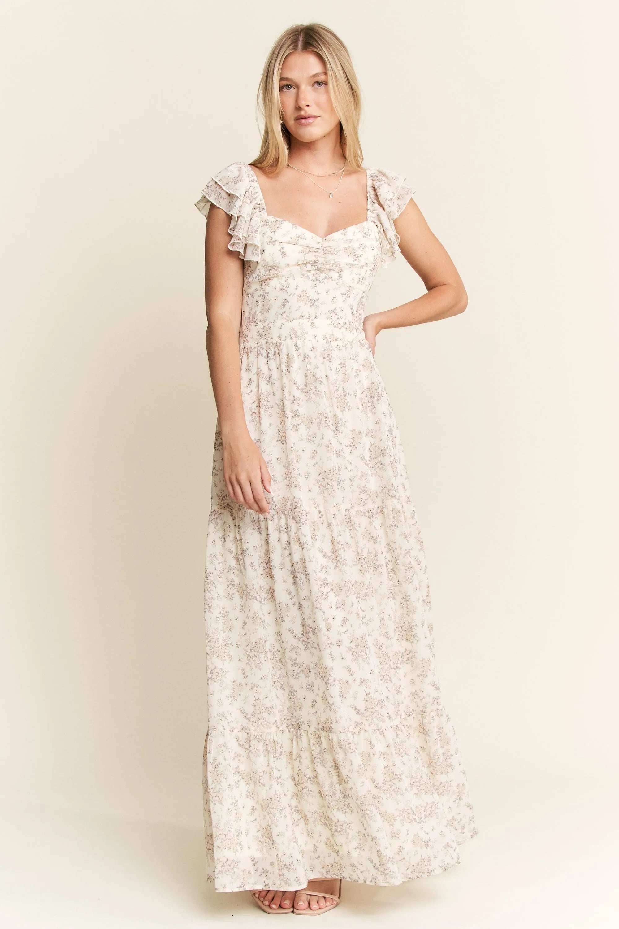 Jade By Jane Ruffle Sleeve Tiered Maxi Dress