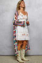 POL Multi-Color Granny Square Crochet Open Front Cardigan