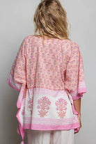 POL Block Print Floral Tie Front Boho Blouse