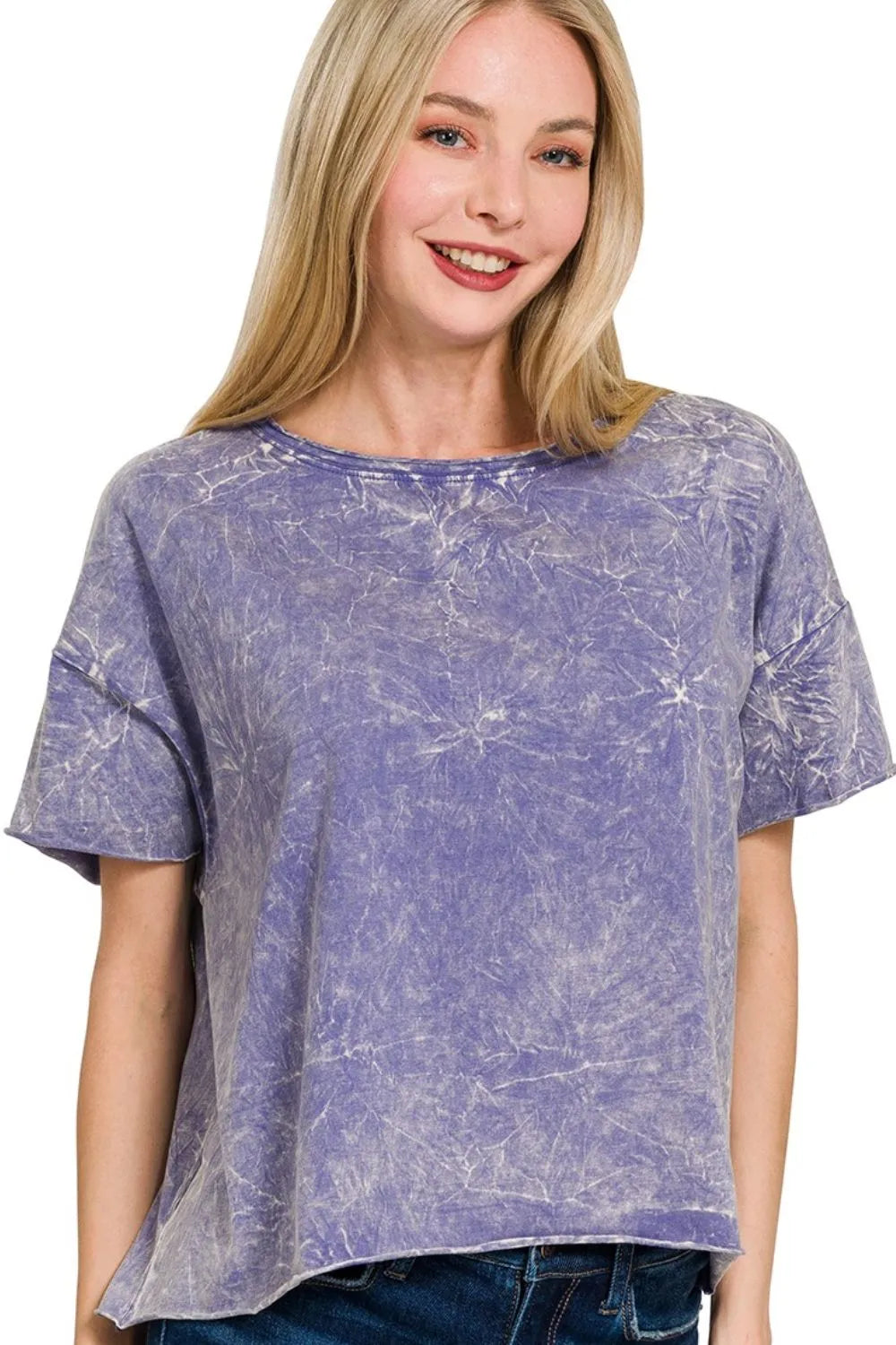 Zenana Marlin Washed Crew Neck Short Sleeve Crop Box Tee MARLIN