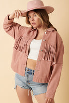 Mittoshop Fringe Detail Cotton Twill Jacket in Dusty Blush Dusty Blush Trendsi