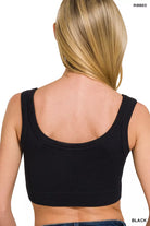 Zenana Black Seamless Ribbed Scoop Neck Cropped Tank