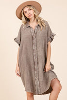 Mittoshop Toffee Mineral Wash Cotton Gauze Mini Shirt Dress