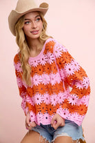 BiBi Pink Flower Crochet Knit Top