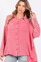 SAGE + FIG Cardiff Pink Oversized Frayed Hem Side Slit Button Down Shirt