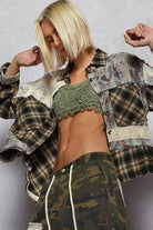 POL Lace Patchwork Plaid Oversized Shirt
