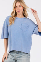 SAGE + FIG Periwinkle Exposed Seam Round Neck Half Sleeve T-Shirt